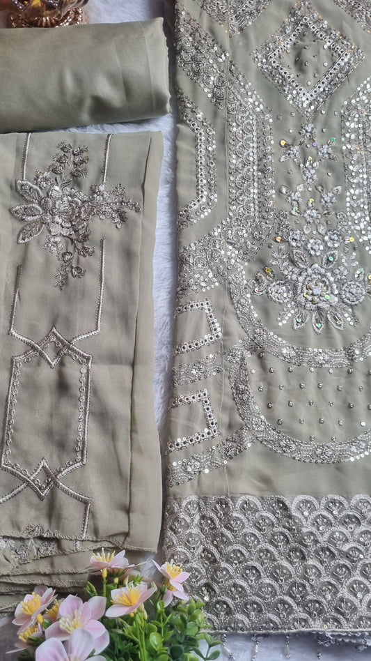 Dusty Olive Embroidered Suit Set