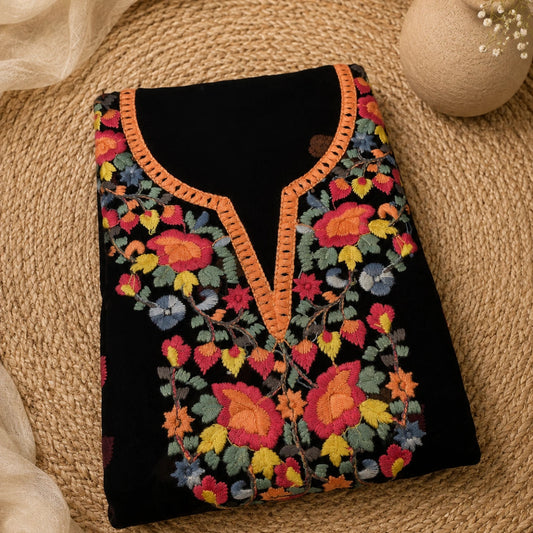 Black multicolor floral embroidered suit fabric for women, premium unstitched suit material, trending ethnic wear