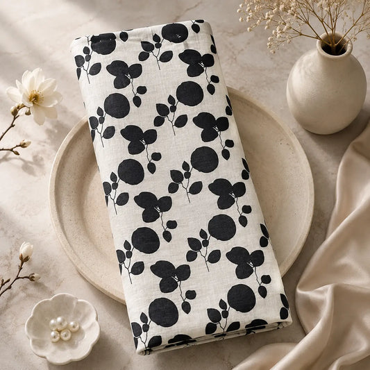 Black & White Floral Unstitched Suit Set Fabric