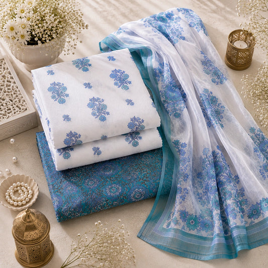 Neelkamal Blue Floral Cotton Suit Set