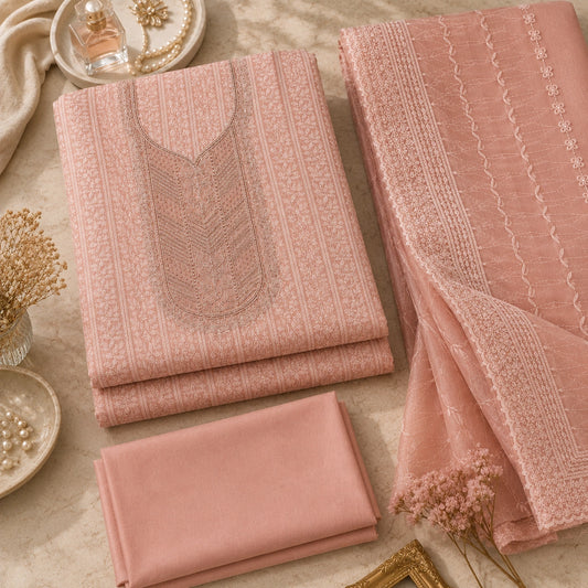 The Aurora - Blush Rose Chikankari Embroidered Suit Set