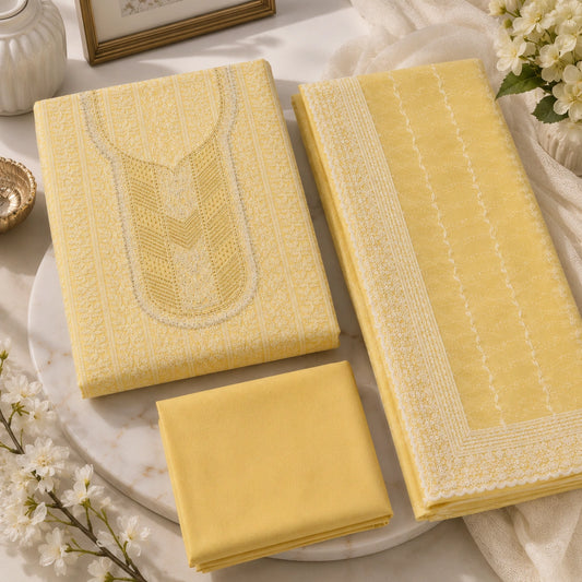 The Aurora - Lemon Yellow Chikankari Embroidered Suit Set