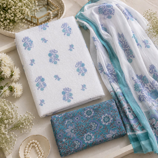 Neelkamal Blue Floral Cotton Suit Set