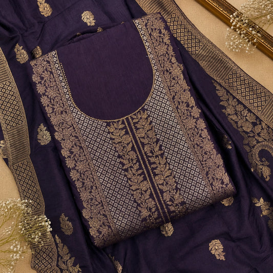 Deep Plum Brocade and Zari Work Suit