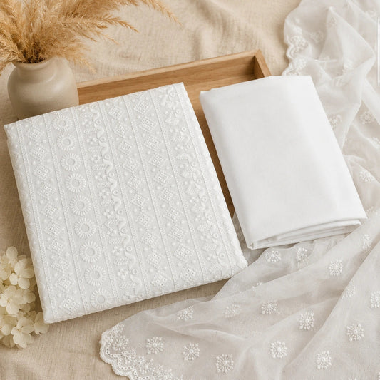 Noor White Chikankari Cotton Suit Set