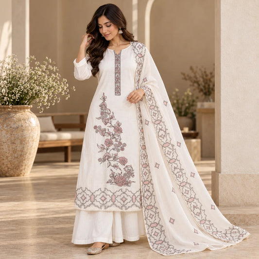 Mocha Hues - White with Brown Embroidery