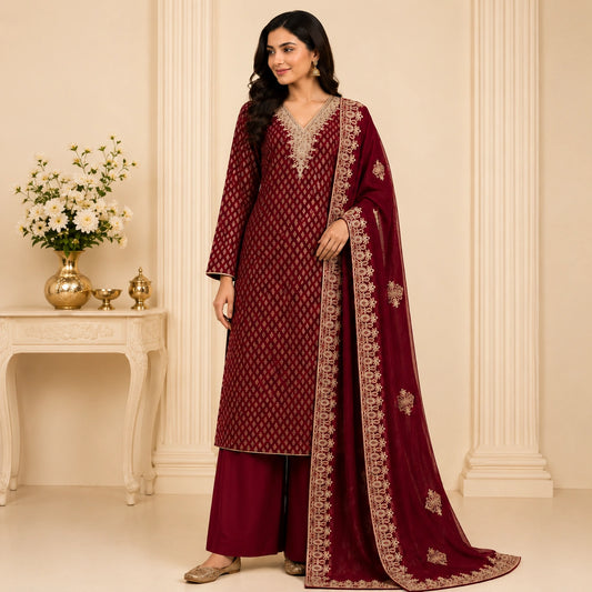 Ivory Lace Elegance Cotton Suit