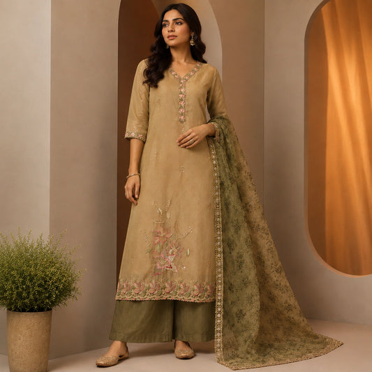 Double Tone Glass Shimmer Organza Suit Set