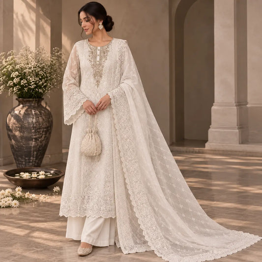 Schiffli Embroidery with Intricate Hand Embellishment
