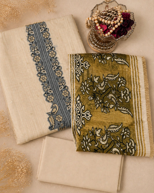 Cream Golden Jamdaani Suit