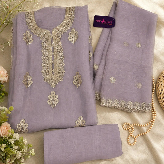 Crushed Chiffon Embroidered Suit Set