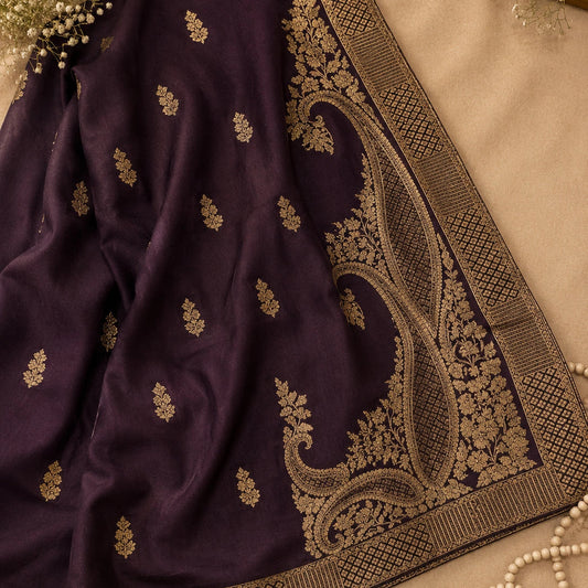Deep Plum Brocade and Zari Work Suit
