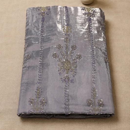 Dusty lavender dress material featuring intricate embroidery, sequin embellishments and fine bead detailing