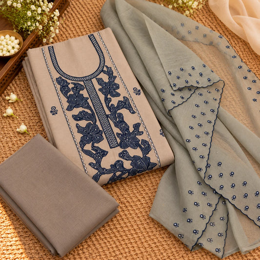 Navy Bloom Embroidered Suit Set