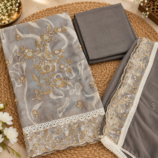 Grey Elegance Embroidered Suit Set