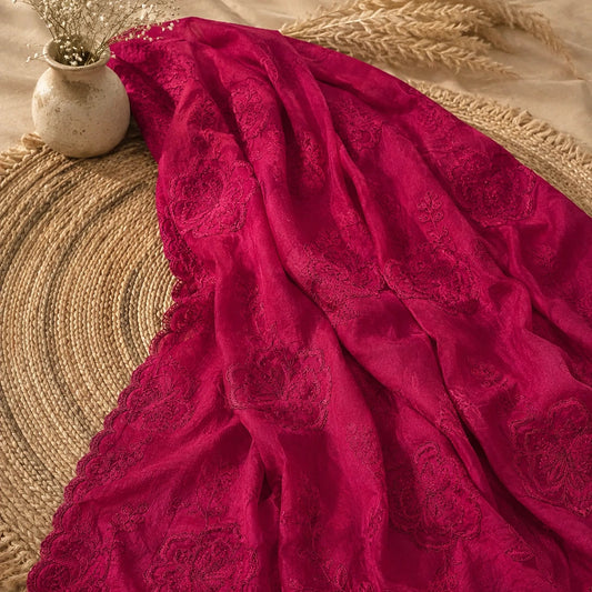 floral thread embroidery, matching floral dupatta.