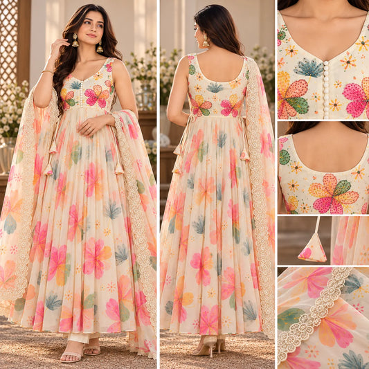 Floral Elegance Chiffon Anarkali Suit Set