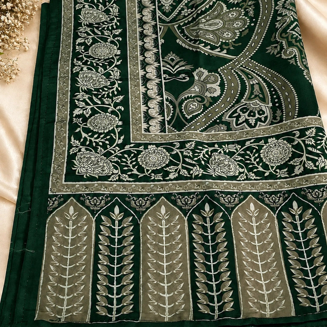 Forest green floral embroidered cotton suit fabric with designer dupatta,