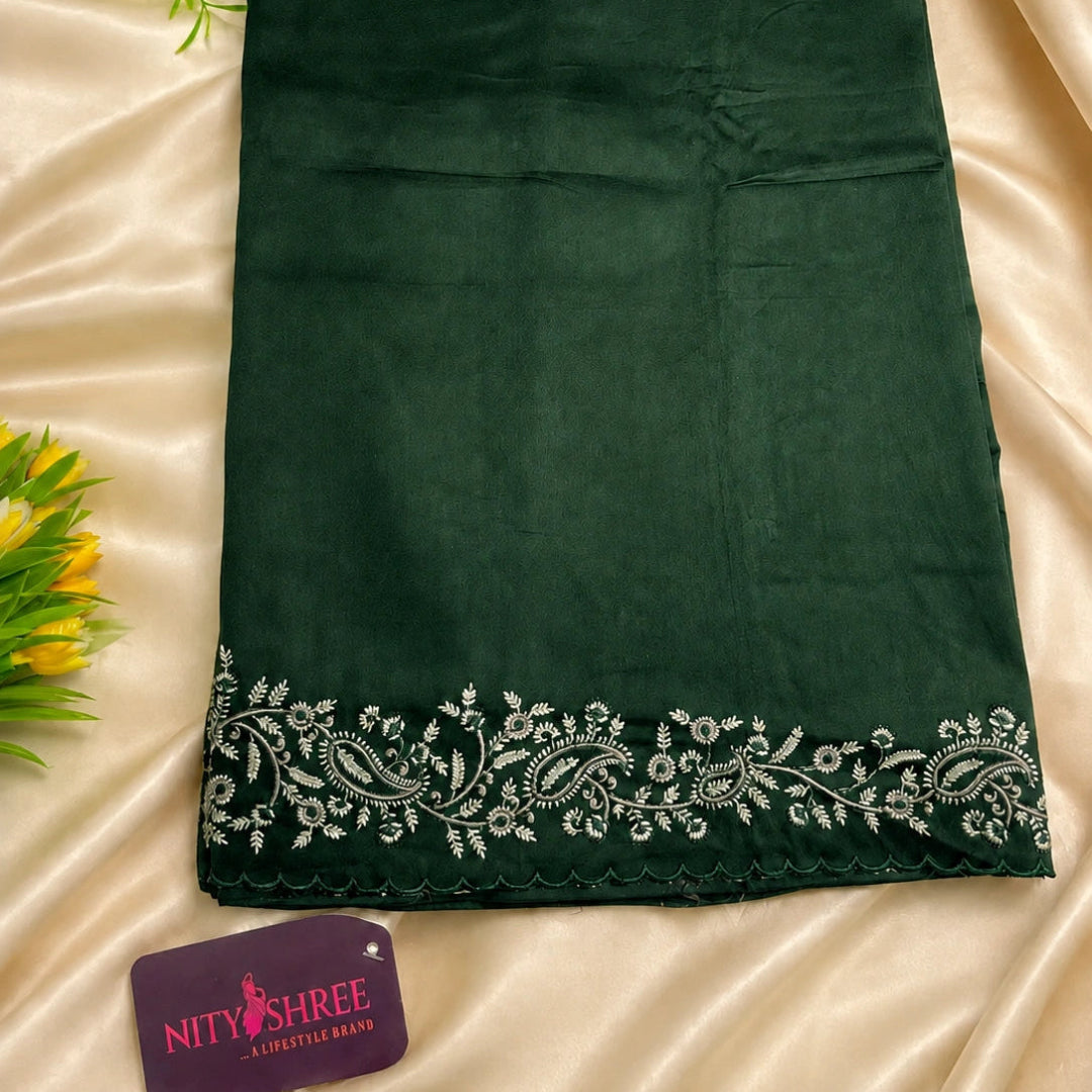 Forest green heritage embroidered cotton suit set with floral detailing
