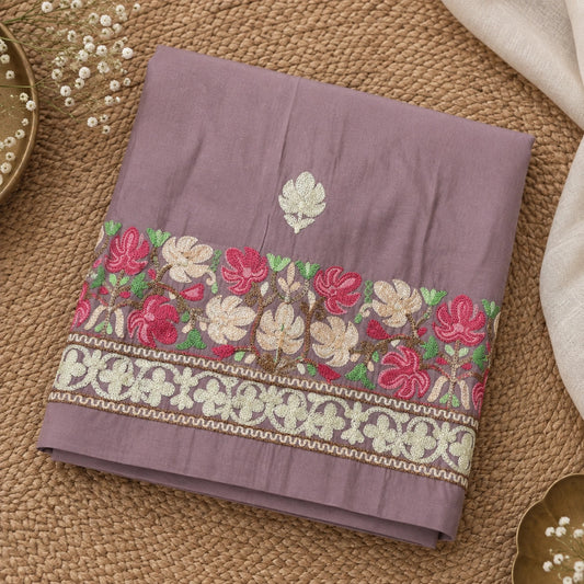 Kashmiri floral embroidery, matching bottom fabric and designer embroidered dupatta