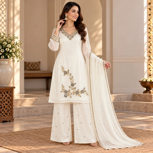 Elegant Ivory Chiffon Suit Set
