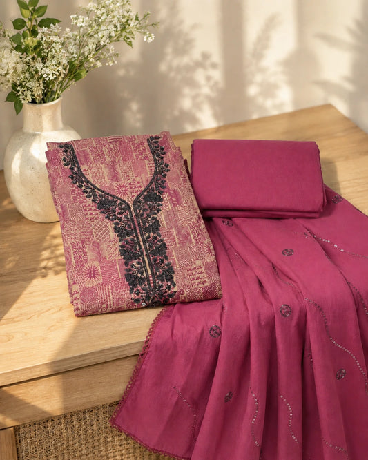 Jam Cotton Suit with Studded Embroidery