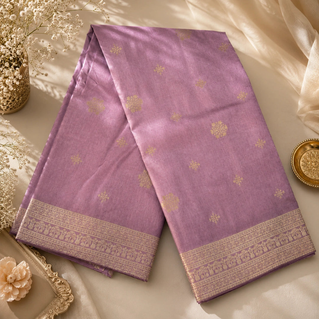  muted lilac festive suit fabric with ornate woven dupatta