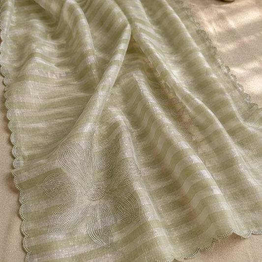 Forest green Swarovski crystal embroidered suit set with floral embroidery