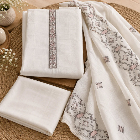 Mocha Hues - White with Brown Embroidery