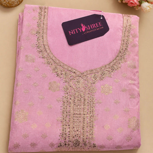 Lilac ethnic wear suit fabric with embellished neck and designer dupatta