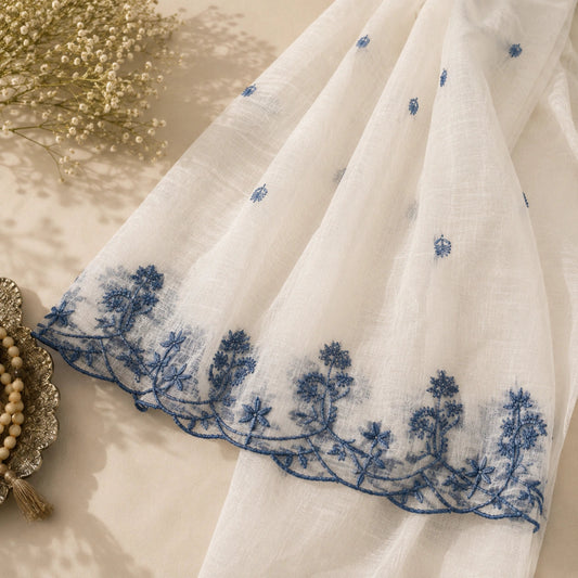Navy blue embroidered , decorative embellishments and printed dupatta