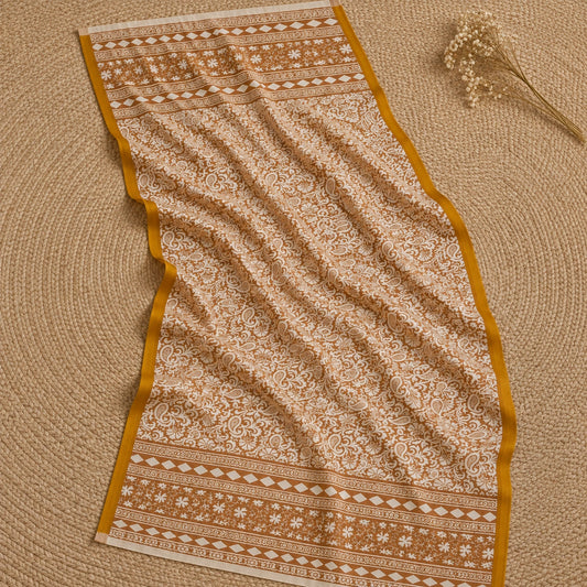 delicate golden motifs, floral printed bottom and coordinated printed dupatta