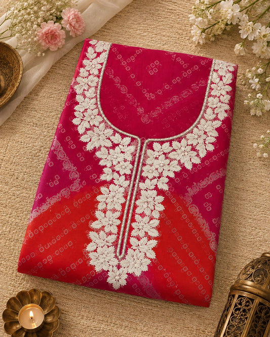 Orange and Pink Bandhani Suit