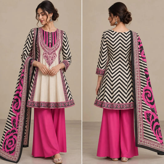 Pink & Black Stripes Cotton Suit