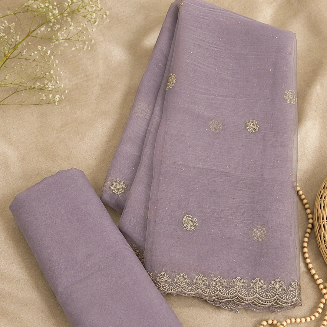 Lilac Blossom Embroidered Chiffon Suit Fabric Set