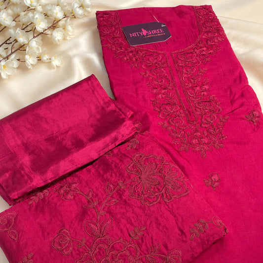 Rani Gulnaar embroidered pure organza suit set with floral thread work and designer dupatta, premium unstitched suit fabric for women
