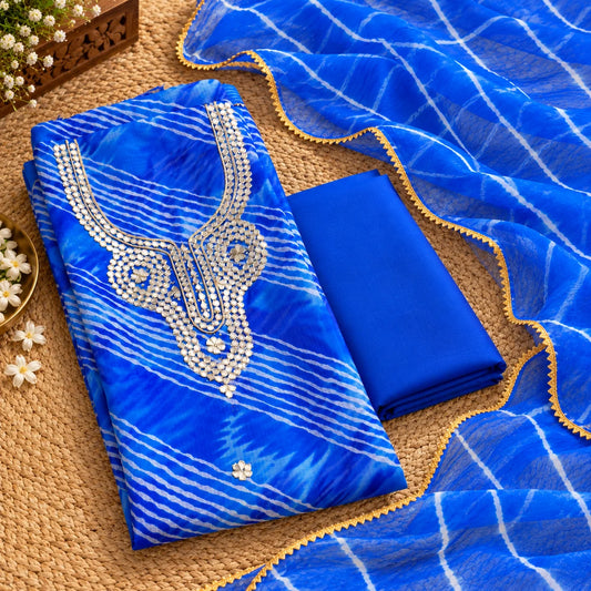 Royal Blue Leheriya Mirror Work Suit