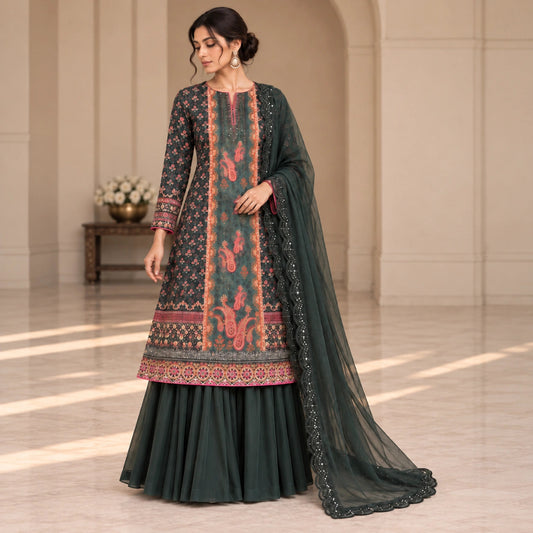 Royal Heavily Embellished Crepe Suit