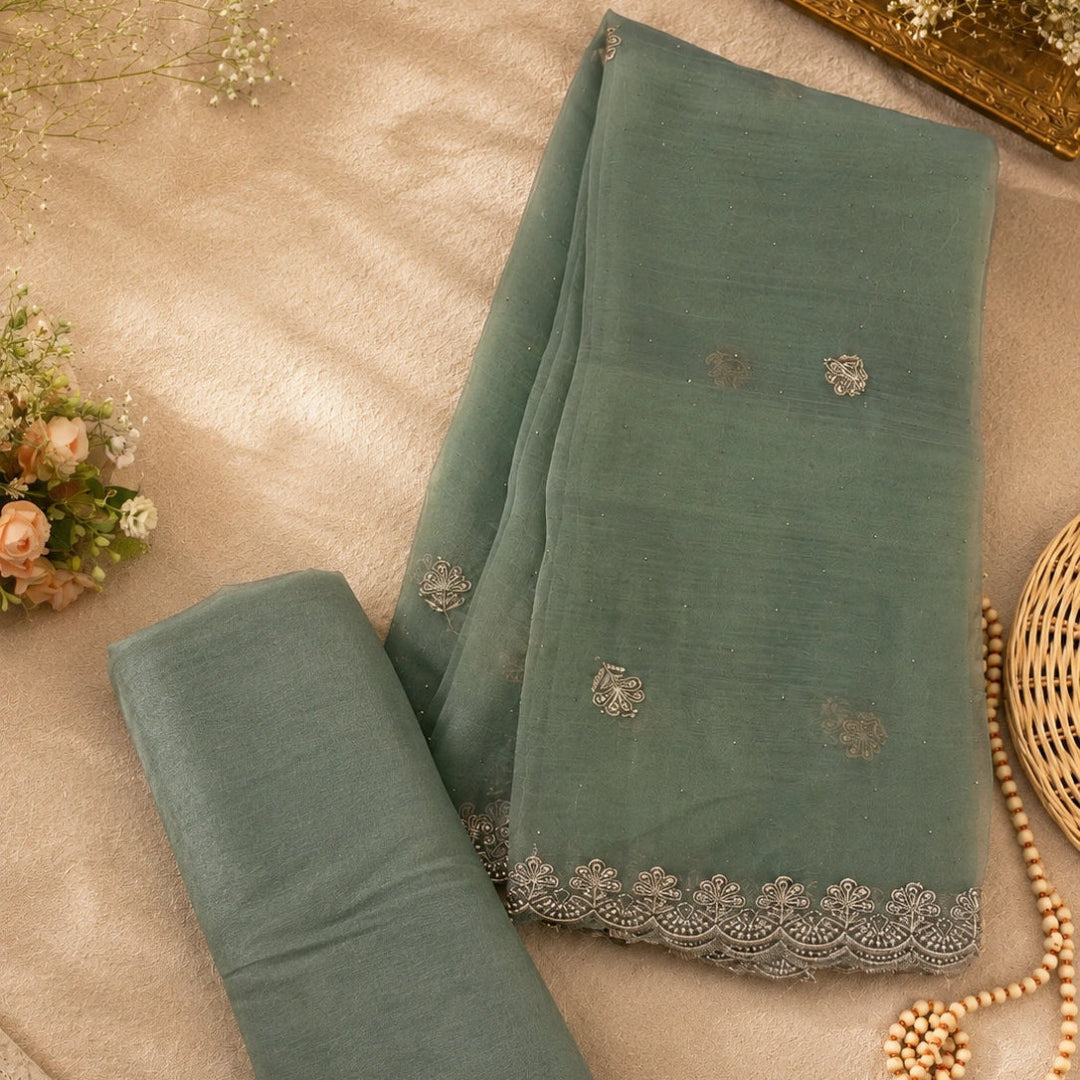 Designer chiffon dupatta paired with embroidered suit fabric