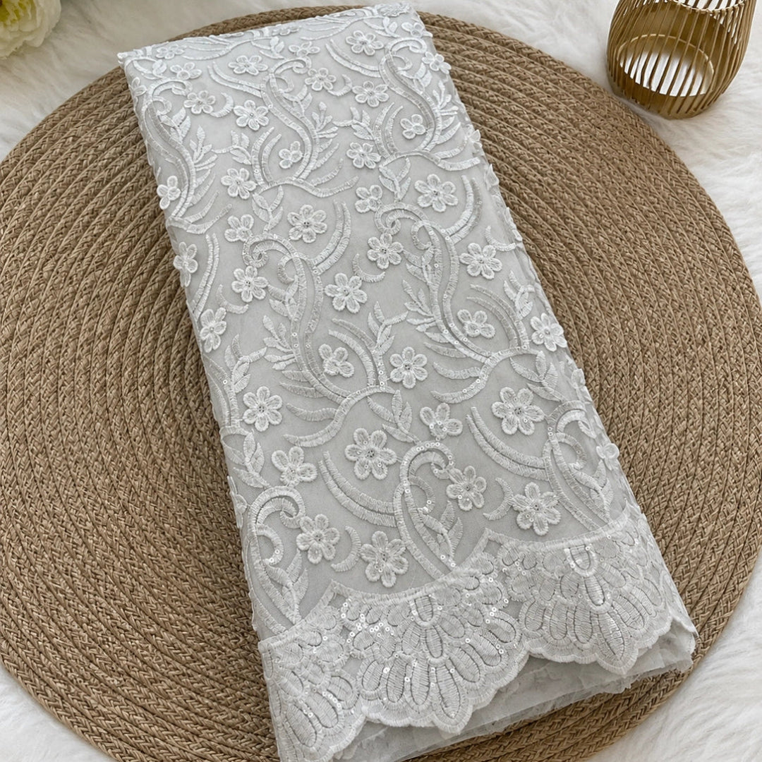Soft grey designer thread work suit material for women, premium ethnic wear fabric with dupatta