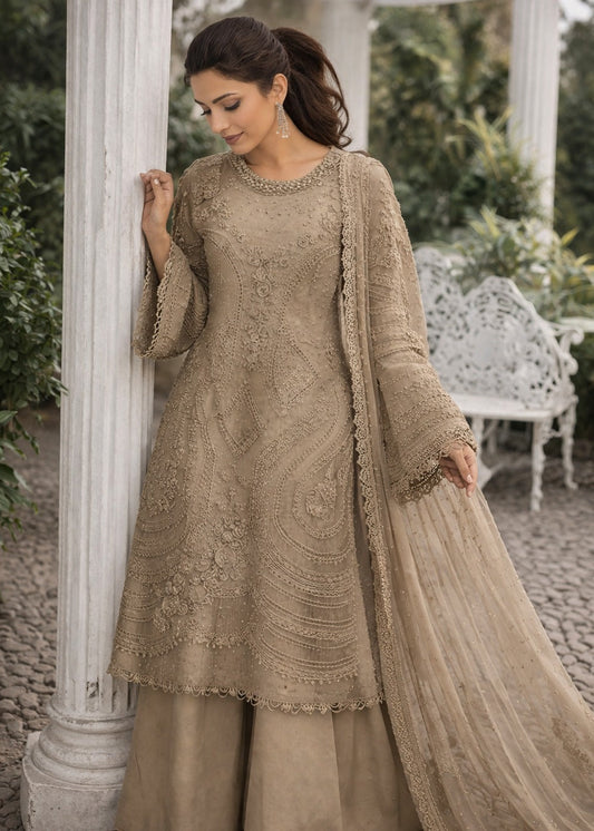 Elegant Taupe Embroidered Suit Set