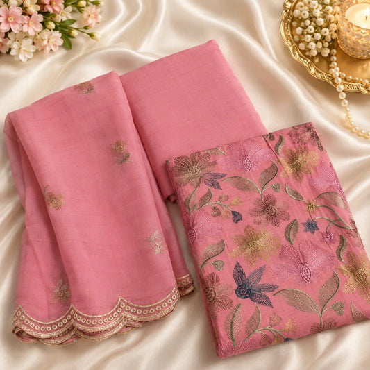 Dusty Pink Mul Cotton Suit with Thread Work