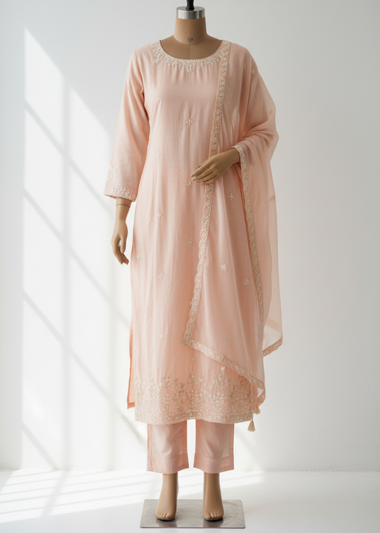 Pastel Peach Straight-Cut Cotton Suit
