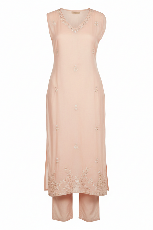 Pastel Peach Straight-Cut Cotton Suit
